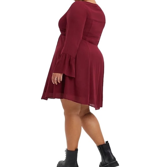 NET’S TORRID MINI GAUZE Burgundy LACE-UP SKATER DRESS SZ 1X - Picture 3 of 9